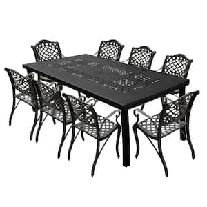 Black 9-Piece Aluminum Rectangular Mesh Outdoor Dining Set with 8-Chairs