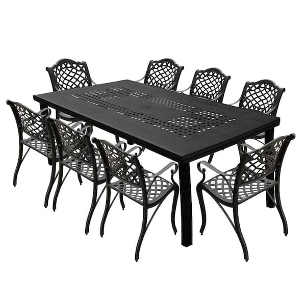 Oakland Living Black 9-Piece Aluminum Rectangular Mesh Outdoor Dining Set with 8-Chairs
