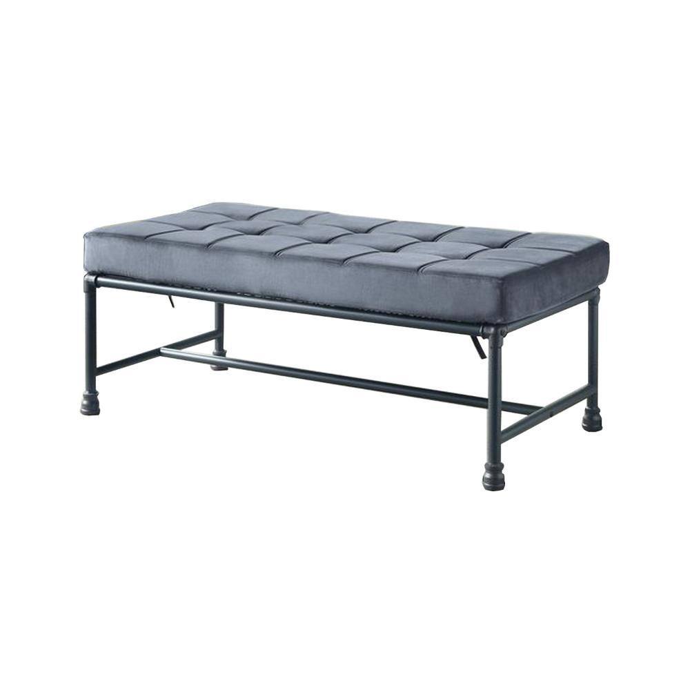 Benjara 48 in. Gray Backless Bedroom Bench with Button Tufted Seat ...