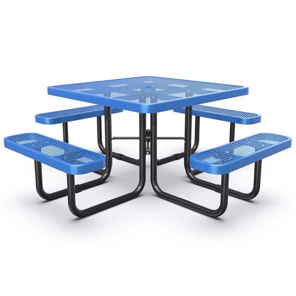 Zeus & Ruta 46 in. Blue Square Steel Outdoor Picnic Tables