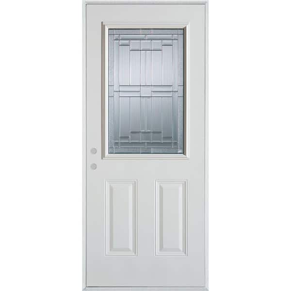 Stanley Doors 36 in. x 80 in. Architectural 1/2 Lite 2-Panel Painted White Right-Hand Inswing Steel Prehung Front Door