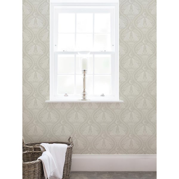 Cream Moon Rabbit Vinyl Peel and Stick Wallpaper