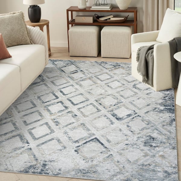 Dekor 8 ft. x 10 ft. Grey Navy Diamond Contemporary Area Rug