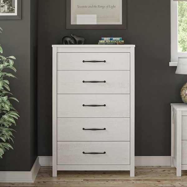 Ameriwood Home Augusta 5-Drawer Tall Dresser with Easy SwitchLock Assembly, Ivory Oak