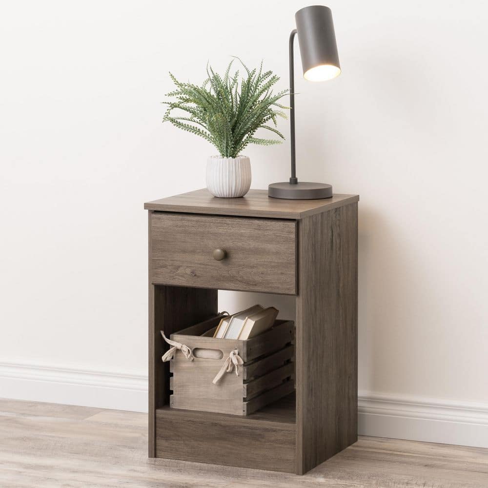 Astrid Tall 1-Drawer Nightstand in Drifted Gray with Solid Wood Knobs