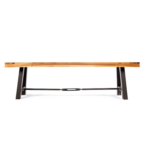 Unbranded Sophisticated Slat-Panel [Rustic Metal] Metal Outdoor Bench with Acacia Wood Top