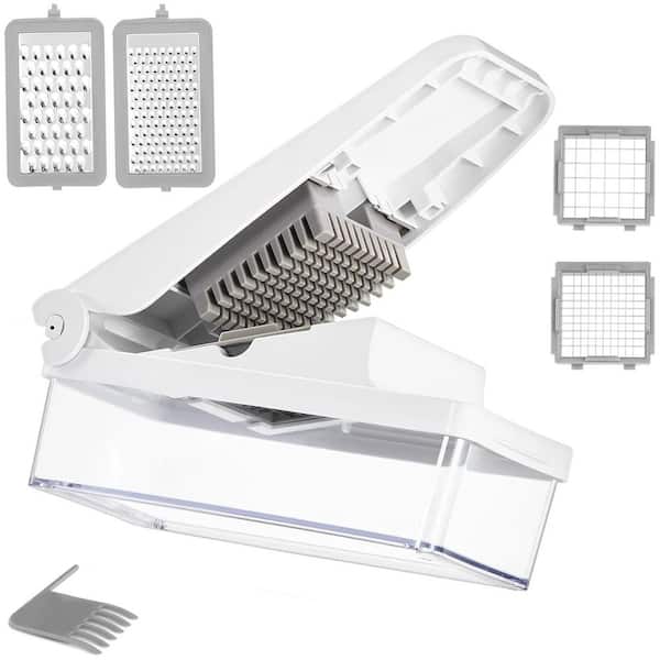 Adrinfly Vegetable Cutter and Dicer 4-Piece White with Stainless Steel Blades and Storage Container