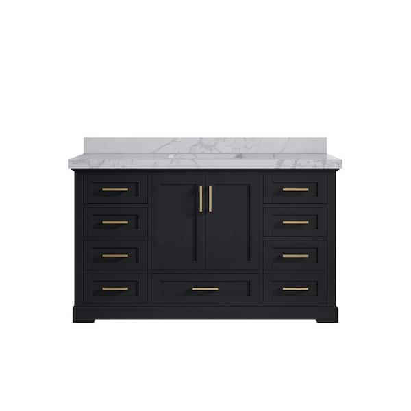 Willow Collections Boston 60 in. W x 22 in. D x 36 in. H Single Sink Bath Vanity in Wrought Iron with 2 in. Venatino qt. Top