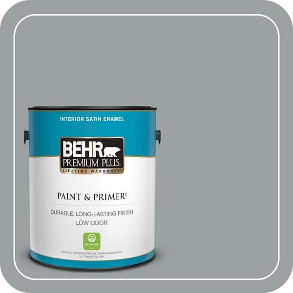 BEHR PREMIUM PLUS 1 gal. Home Decorators Collection #HDC-SM16-02 River Rock Grey Satin Enamel Low Odor Interior Paint & Primer