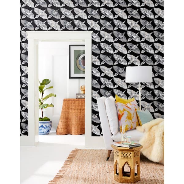 45 sq ft Feather Flight Black Peel and Stick Non-woven Wallpaper