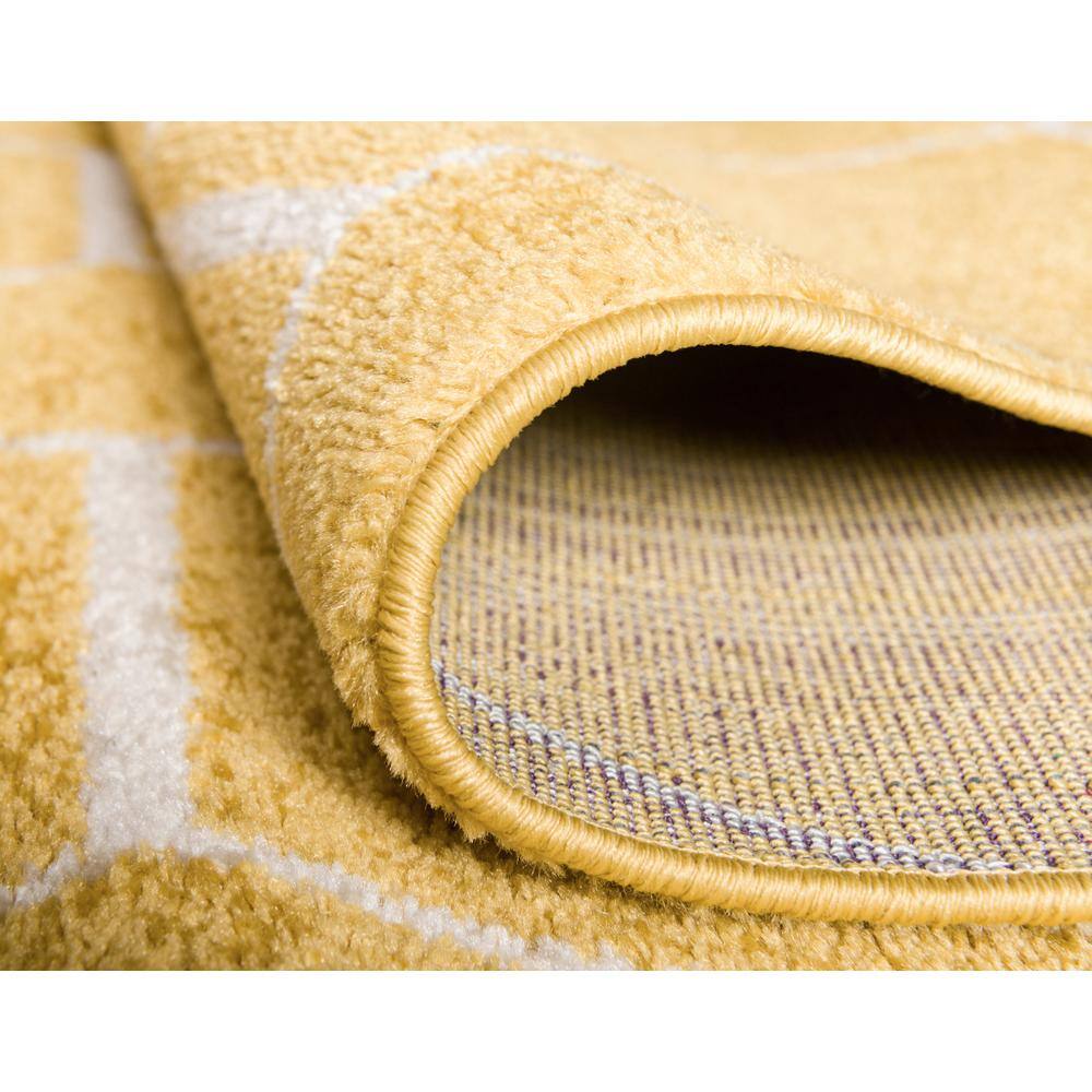 Yellow Geometric Trellis Easy Care Indoor Rug