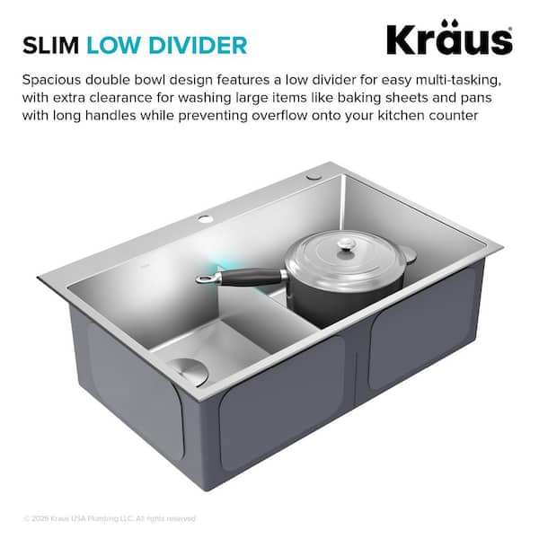 Standart PRO 33in Drop In / Undermount 16 Gauge Double Bowl 2-Hole Stainless Steel Kitchen Sink