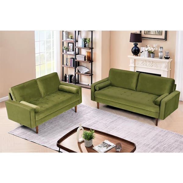 US Pride Furniture Monahan 2-piece Olive Green Velvet Living Room Set