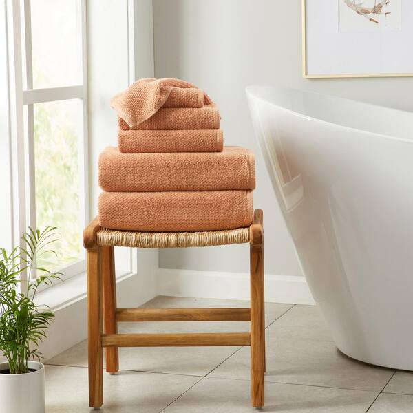 FRESHFOLDS Orange 6-Piece Cotton Quick-Dry Bath Towel Set EC100706 ...
