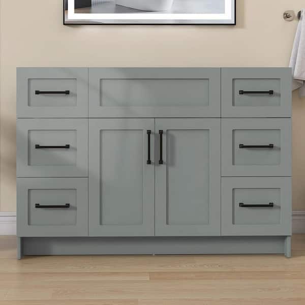 48 in. MDF Bath Vanity Cabinet without Top in Sky Grey Unassembled with 6-Drawers and 2-Door, Soft Closing Floor Cabinet