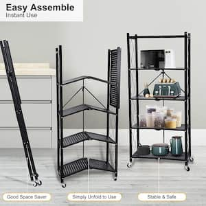 28.03 in. x 13.43 in. x 63.78 in. 5-Tier Black Heavy Duty Collapsible Shelf with 4-Wheels