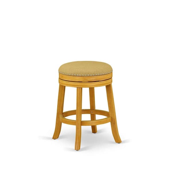 HOME IMPORTS EMPORIUM 24 in. H Oak Counter Height Wooden Barstool Round Shape with Vegas Gold PU Leather Upholstered Kitchen Counter
