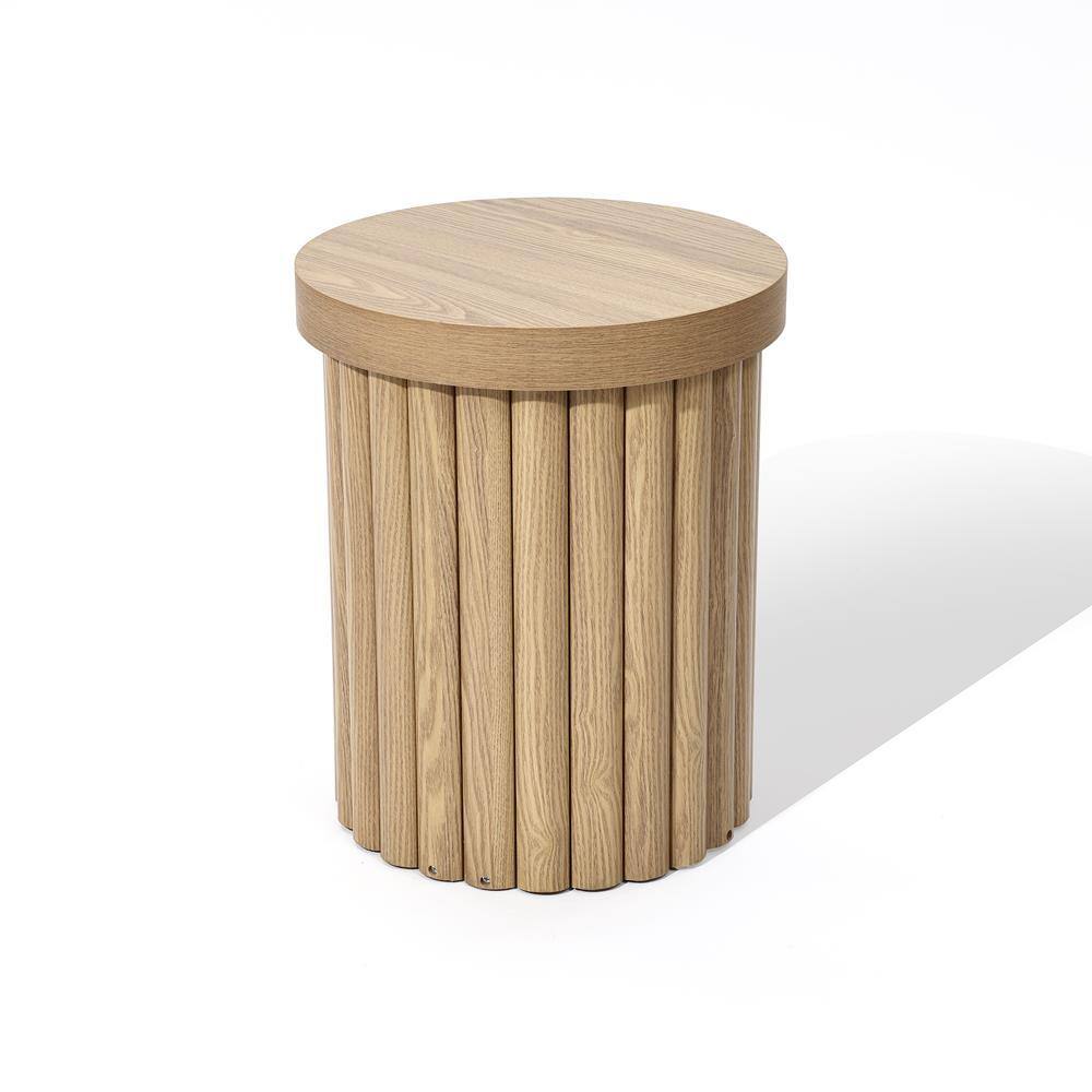 Oak Fluted Round Side Table with Drum Design