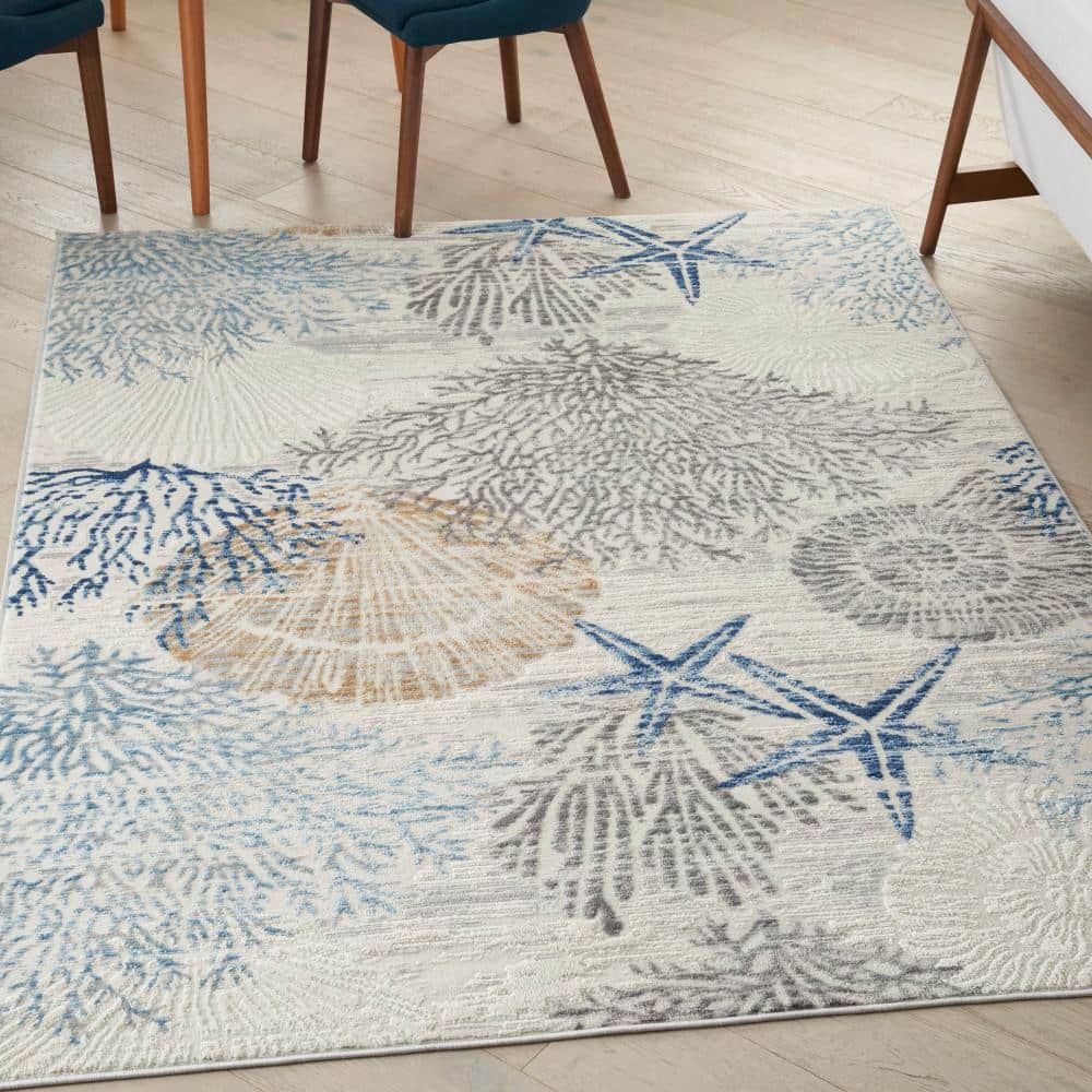 Pompeii Ivory Gray Blue Coastal Synthetic 4' x 6' Area Rug