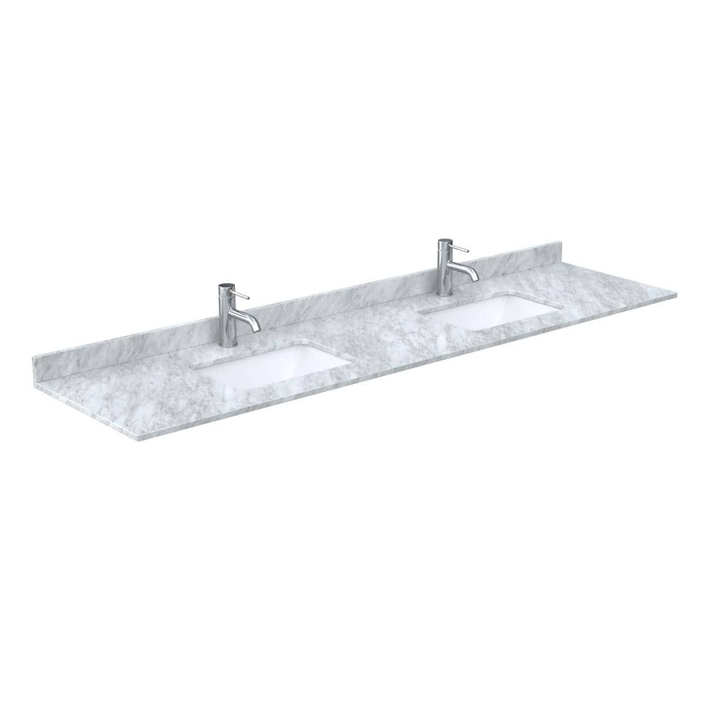 84" White Carrara Marble Double Sink Vanity Top with Backsplash