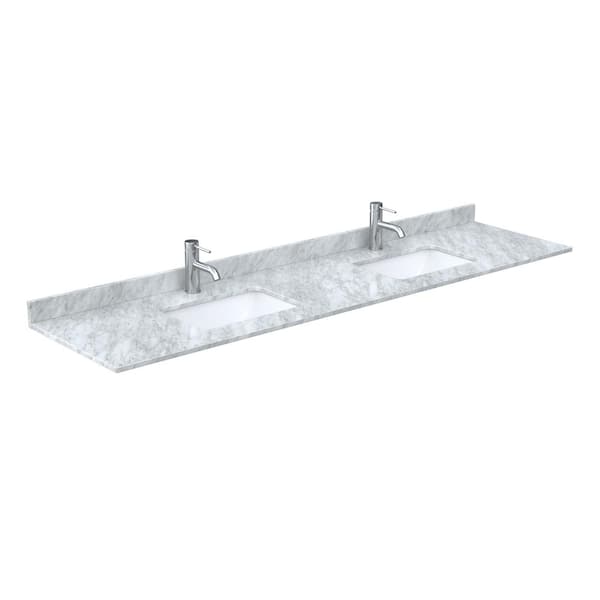 Wyndham Collection 84 in. W x 22 in. D Marble White Rectangular Double Sink Bathroom Vanity Top in White Carrara