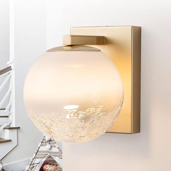 5.9 in. 1-Light Modern Gold Globe Integrated LED Wall Sconce Light with White Glass Shade for Bathroom Hallway