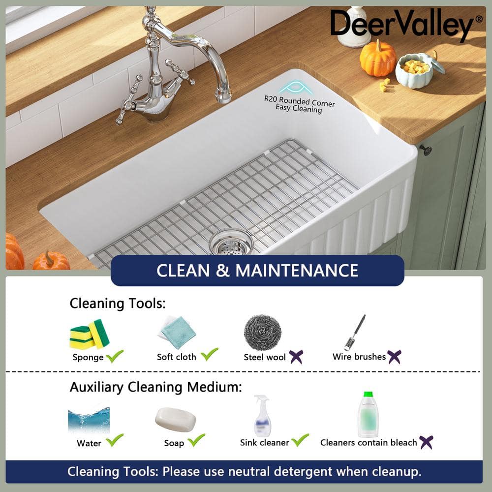 White Fireclay Farmhouse Apron Front Single Bowl Kitchen Sink