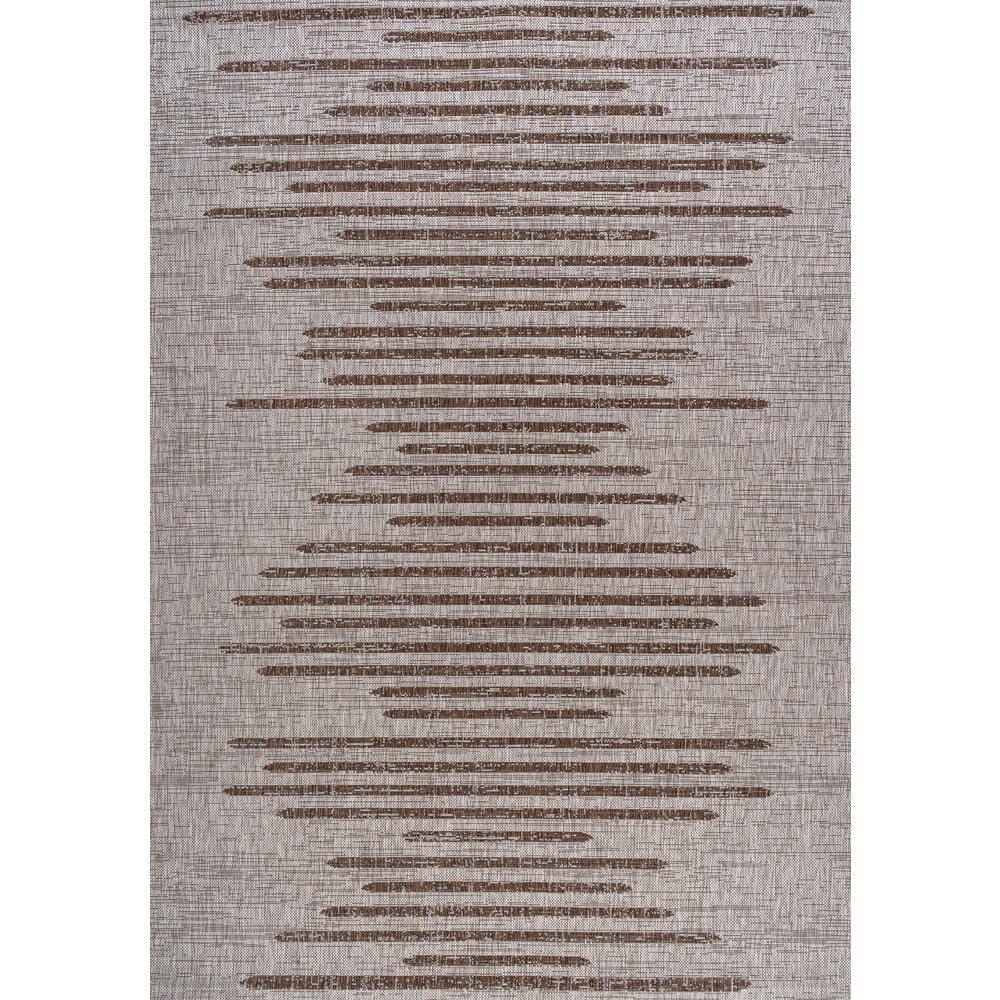 Ivory Stripe Synthetic 5'x8' Easy-Care Indoor/Outdoor Rug