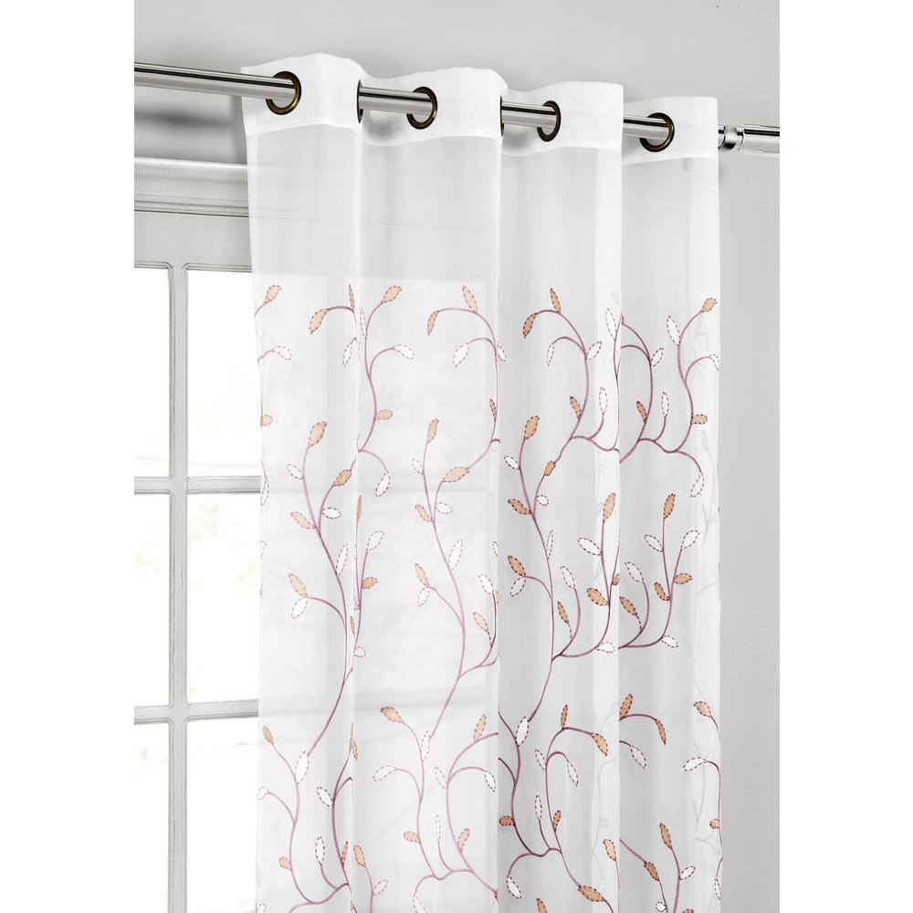 Coral Embroidered Sheer Polyester Grommet Window Panel, 54" x 63"
