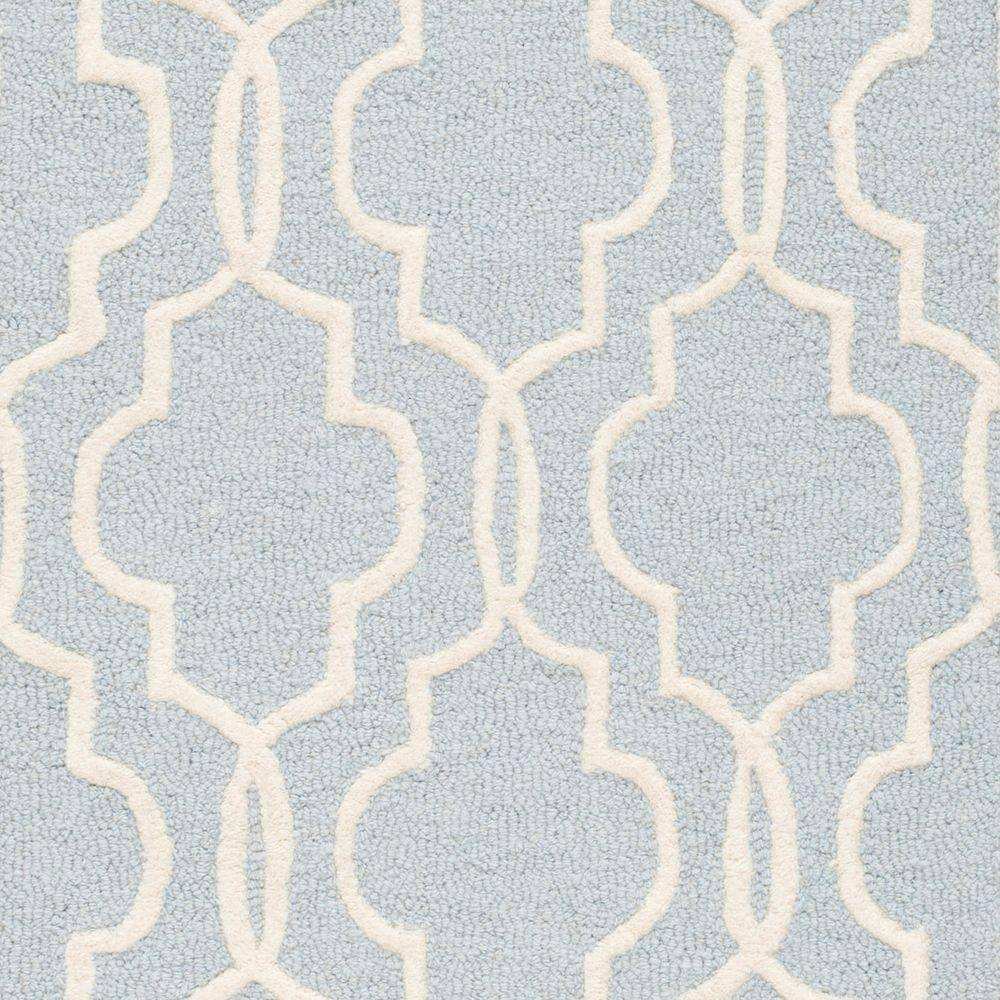 Ivory and Light Blue Hand-Tufted Wool Area Rug