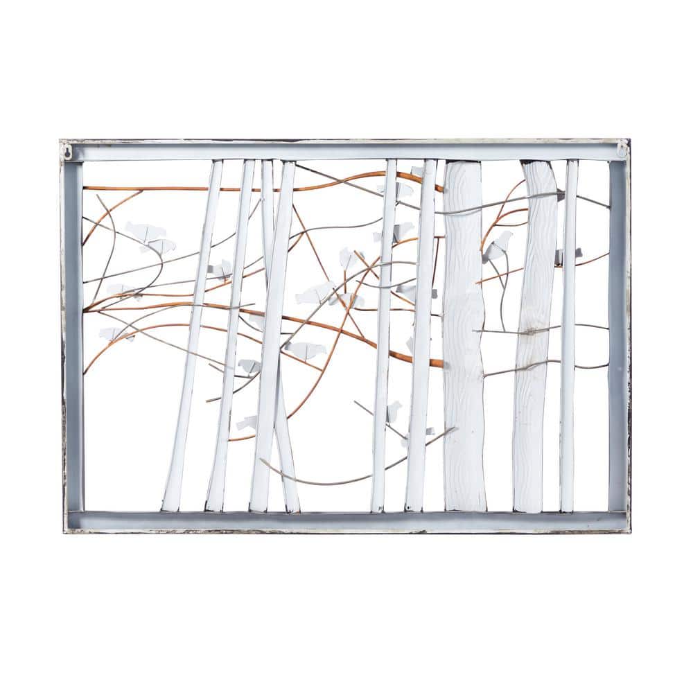 Multi Colored Metal Bird and Tree Wall Sculpture, 39" x 27"