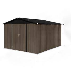 Brown 10 ft. W x 8 ft. D Outdoor Metal Shed Type with 2 Vents Lockable for Garden Backyaed Coverage Area 80 sq. ft.