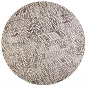 10' Round Gray and White Abstract Area Rug
