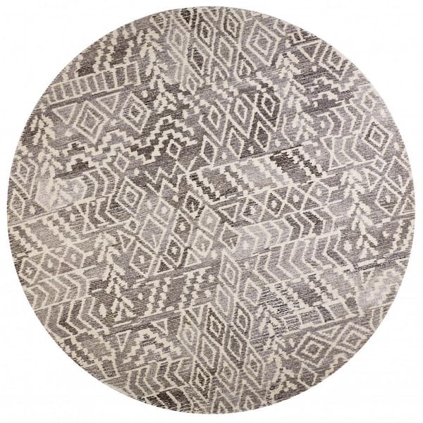 HomeRoots 10 ft.  Round Gray and White Abstract Area Rug