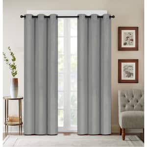 Embossed Light Grey Polyester Thermal 76 in. W x 84 in. L Grommet Blackout Curtain Panel (2-Set)