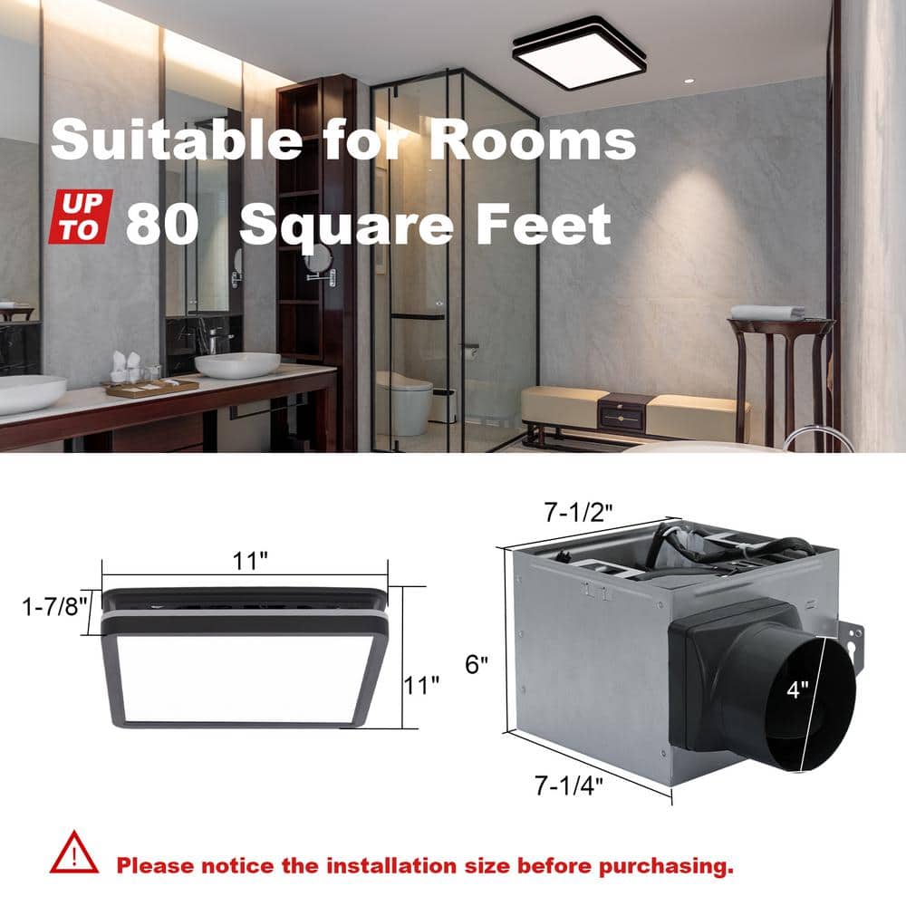 Matte Black 80 CFM Bathroom Fan with LED Light