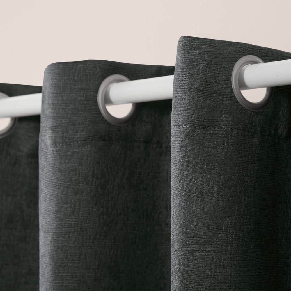 Charcoal Polyester Room-Darkening Grommet Window Panel Pair