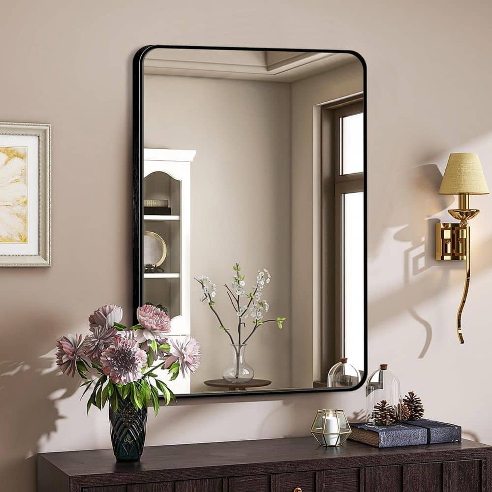 20 in. W x 30.1 in. H Modern Rectangular Aluminum Frame Black Wall Mirror (Screws Included) price history on PriceWatchPro