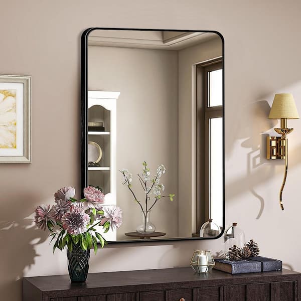 20 in. W x 30.1 in. H Modern Rectangular Aluminum Frame Black Wall Mirror (Screws Included)