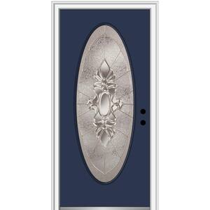 30 in. x 80 in. Heirlooms Left-Hand Inswing Oval Lite Decorative Painted Steel Prehung Front Door on 4-9/16 in. Frame
