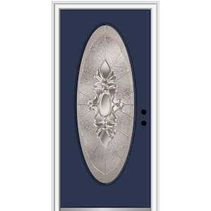 36 in. x 80 in. Heirlooms Left-Hand Inswing Oval Lite Decorative Painted Steel Prehung Front Door on 4-9/16 in. Frame