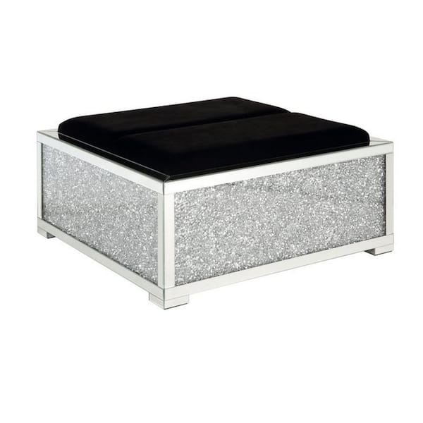 Benjara Silver Fabric Square Accent Ottoman