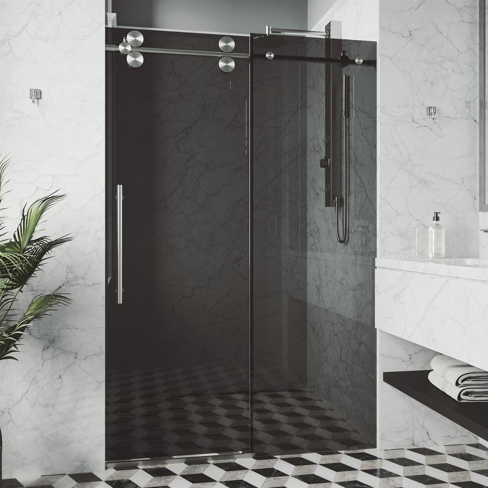 Elan 56-60" Frameless Sliding Shower Door with Black Tinted Glass