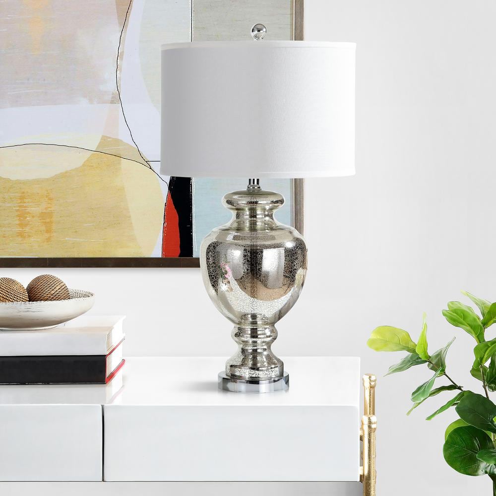 Morocco 28" Silver Ivory Glass Table Lamp with Cotton Shade