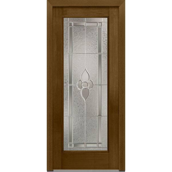 MMI Door 36 in. x 80 in. Master Nouveau Left-Hand Inswing Full Lite Decorative Stained Fiberglass Mahogany Prehung Front Door