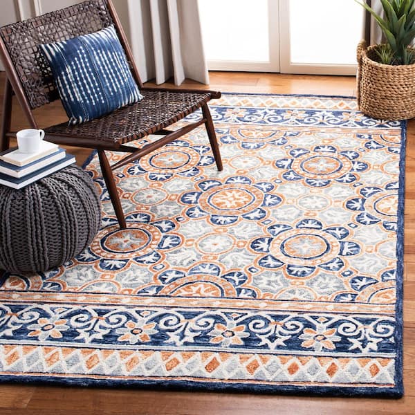 Micro-Loop Brown/Blue 5 ft. x 8 ft. Medallion Geometric Area Rug