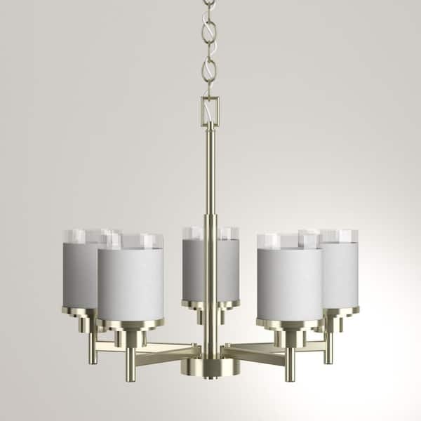Progress Lighting Alexa Collection 5, Alexa Collection 5 Light Brushed Nickel Chandelier With Dual Glass Shades