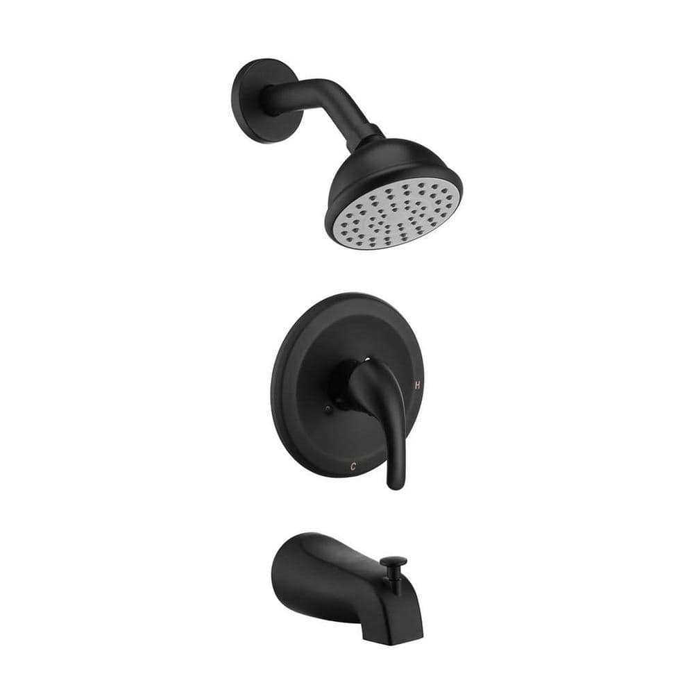 Single-Handle 1-Spray High Pressure Tub and Shower Faucet with 4 in. Shower Head in Matte Black (Valve Included) price history on PriceWatchPro