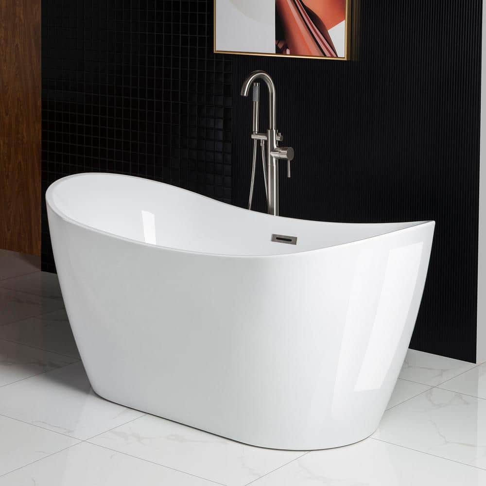 59'' White Acrylic Freestanding Double Slipper Soaking Tub