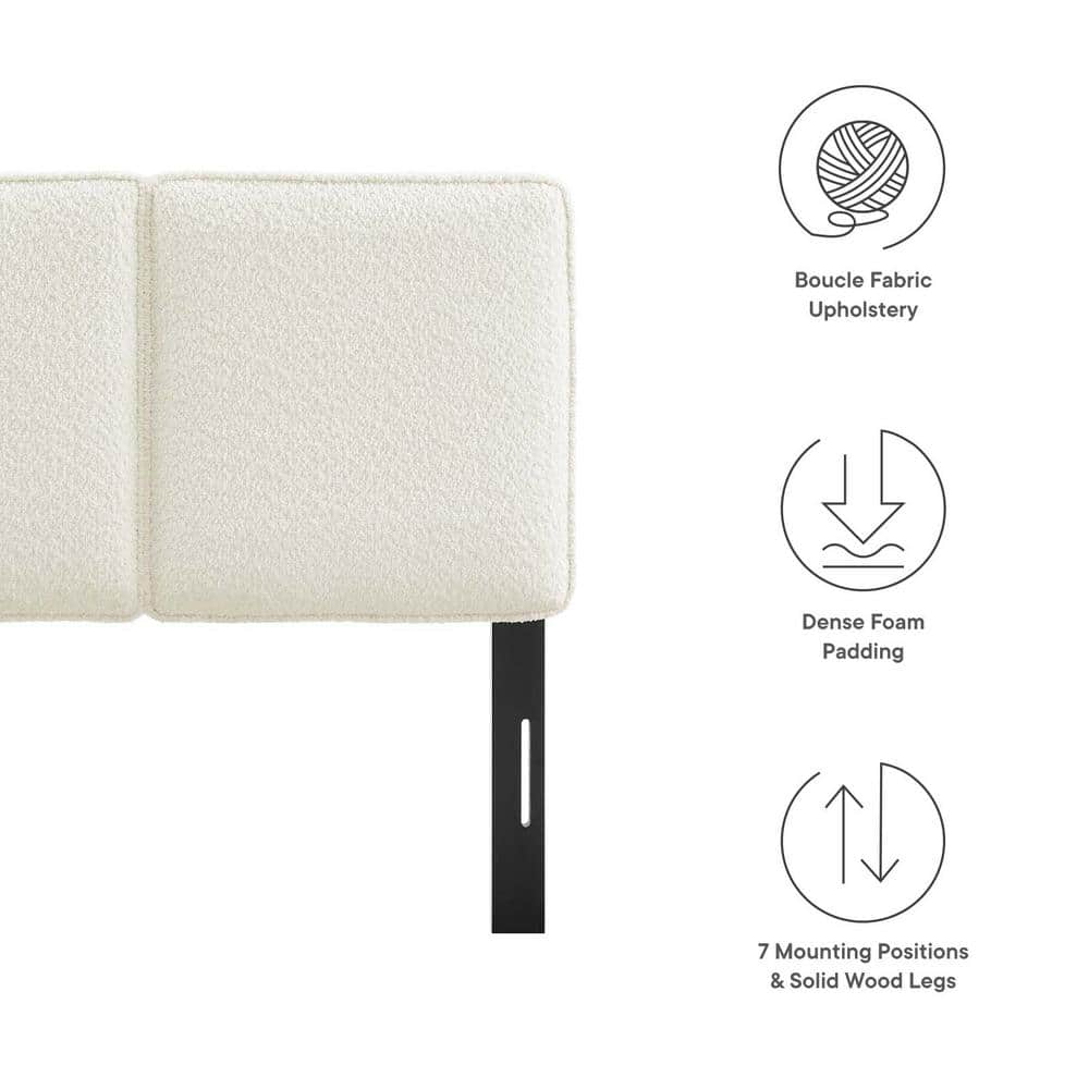 Cream Boucle Upholstered Twin Headboard with Wood Legs